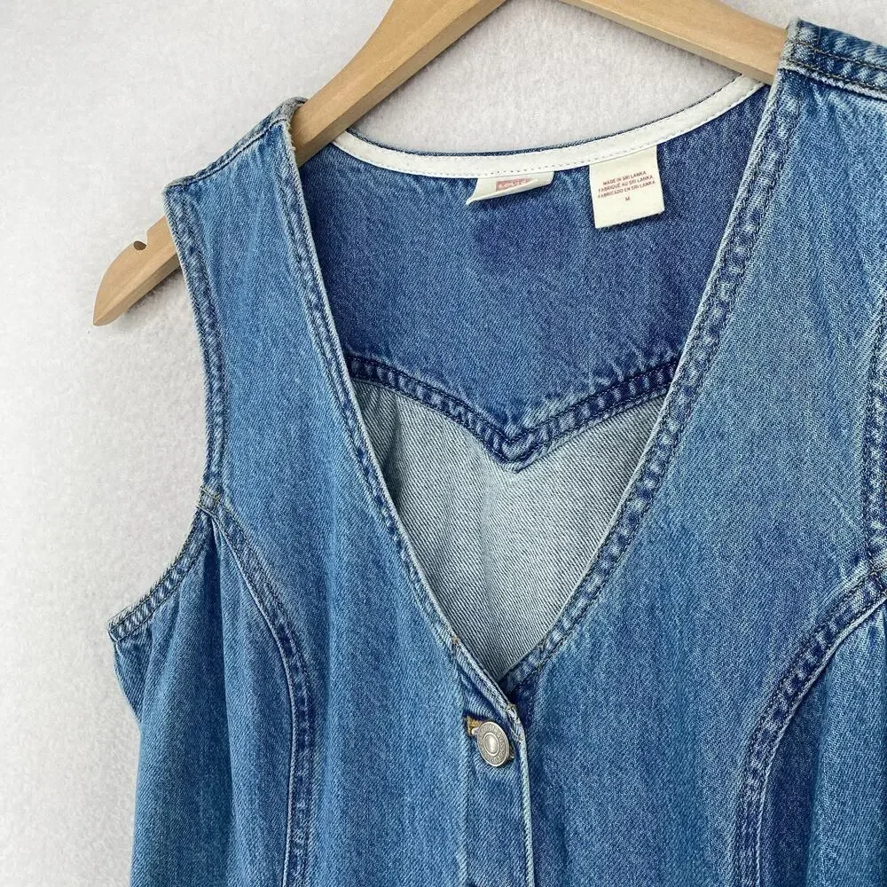 LEVIS Dress M Vianna Vest Overall Jumper Bib Button Front Denim Cotton Blue - Picture 4 of 15